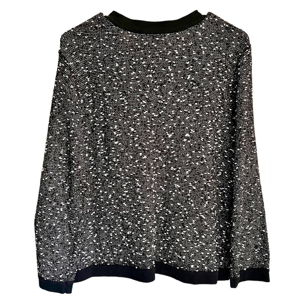 LIZ Claiborne Marled Open Front Cardigan Sweater Black White Grey Pockets L - Picture 2 of 12